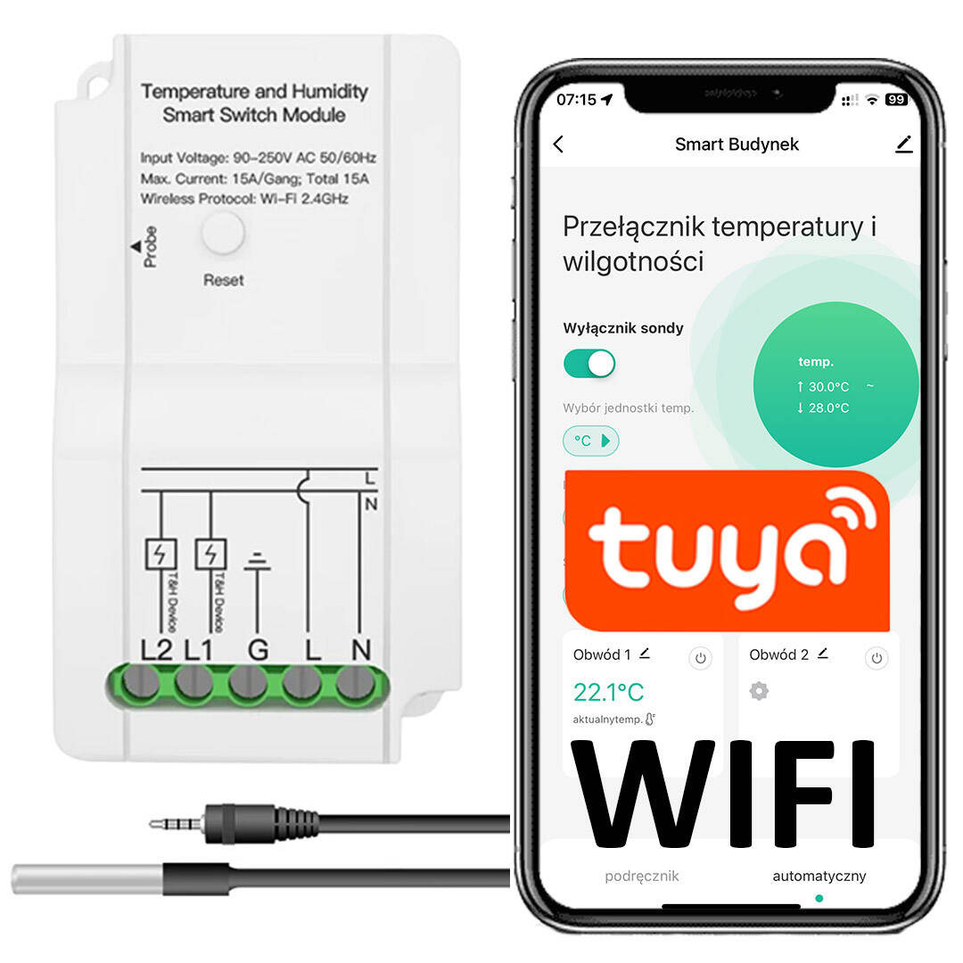 Relé s měřením teploty Wifi 15A termostat dvojitý