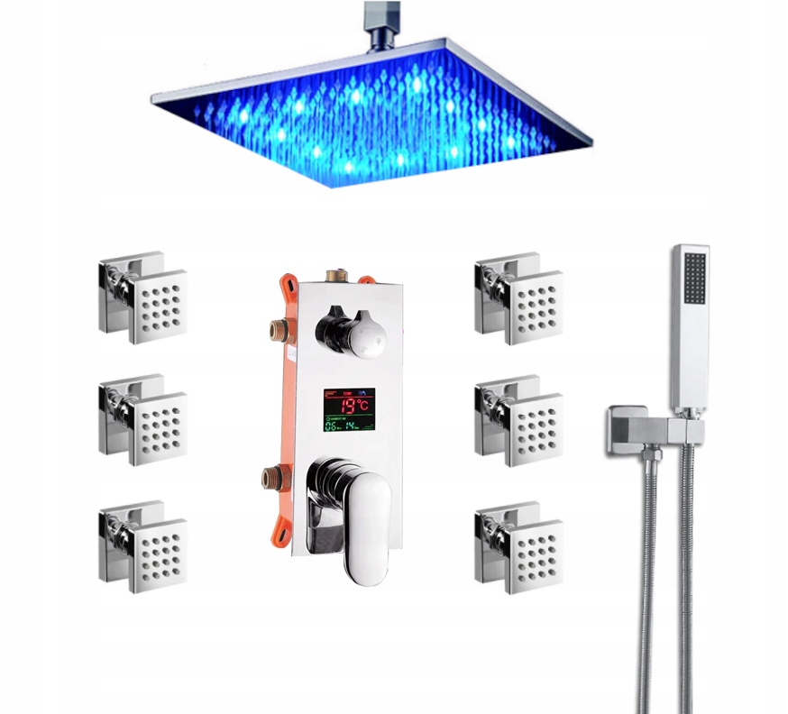 Podomietkový Hydromasážny Set S Dažďovou Sprchou 40 CM Led