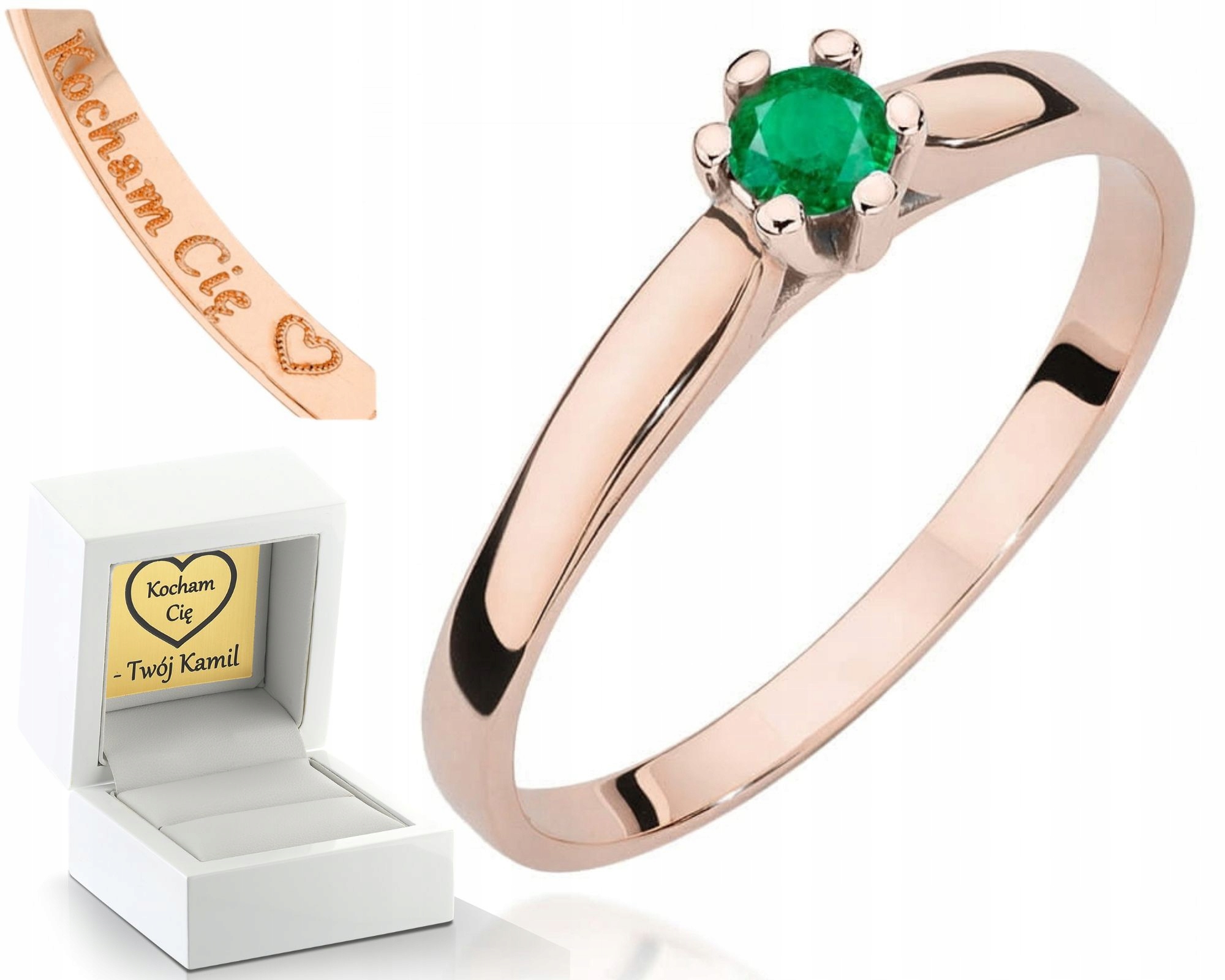 Zásnubní Prstýnek Smaragd Růžové Zlato Gravírování 585 Bonus