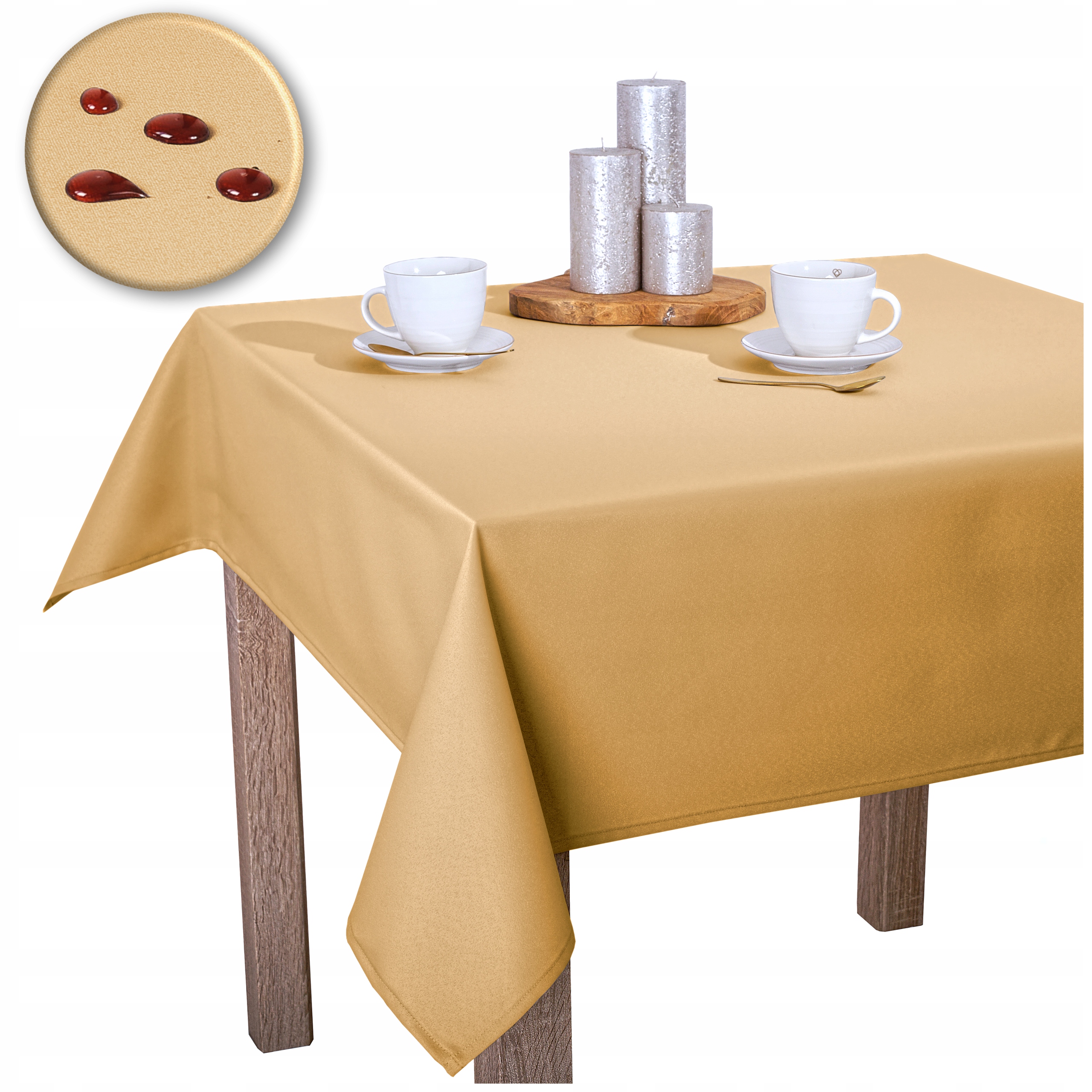 Ubrus odolný proti skvrnám Hladký z hrubé tkaniny Staré zlato O1 H200 140x130 cm