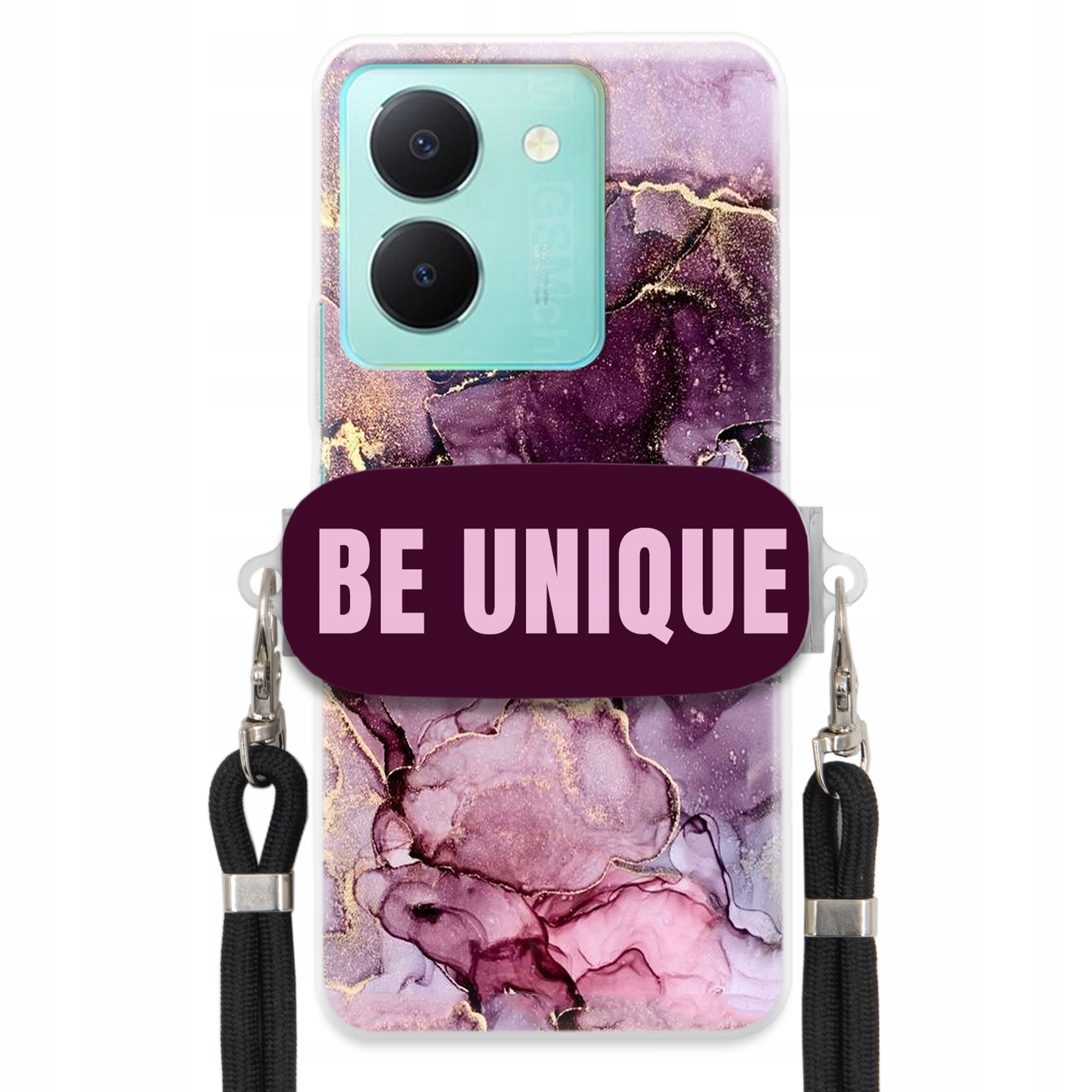 Puzdro pre Vivo Y78 držiak na šnúrku čierny Be Unique Fialový mramor