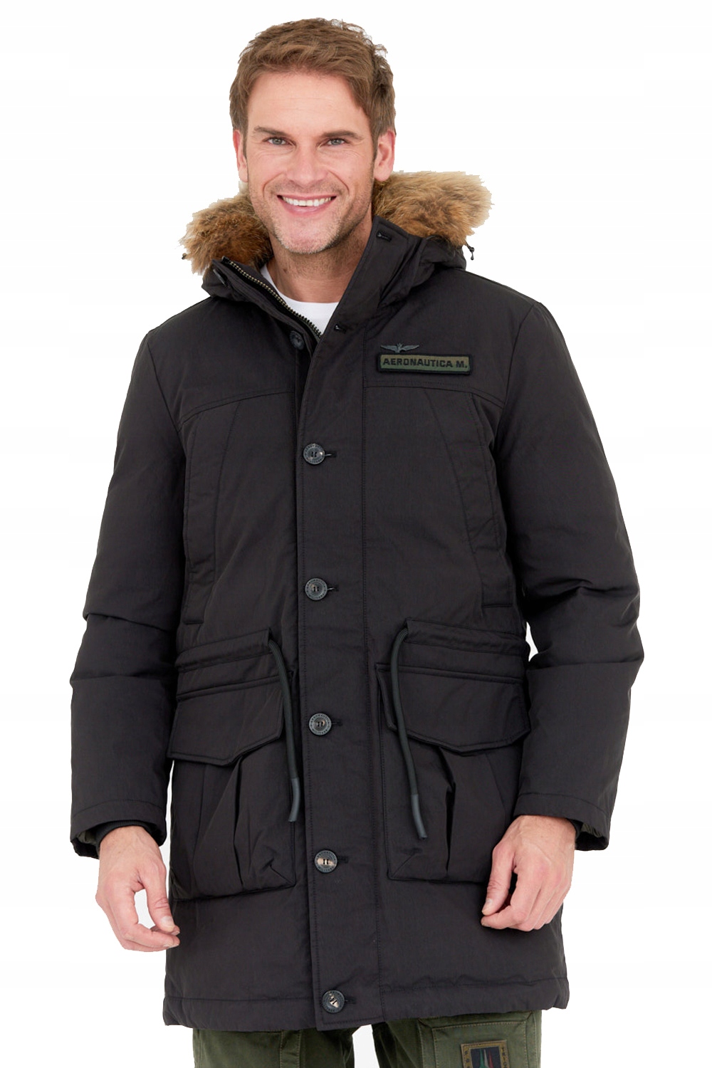 Aeronautica Militare Černá parka s kožešinou 54