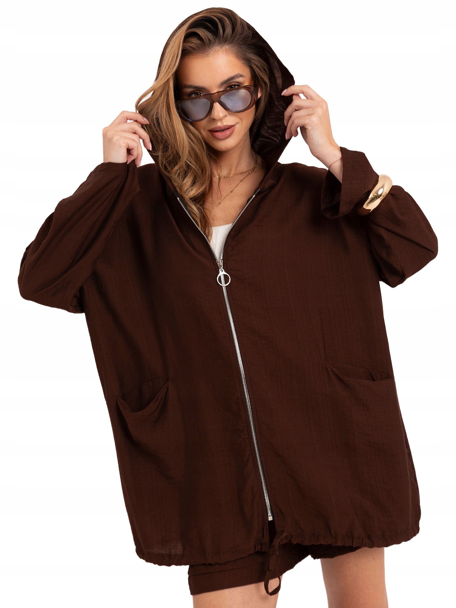 Bluza Damska Rozpinana z Kapturem Oversize