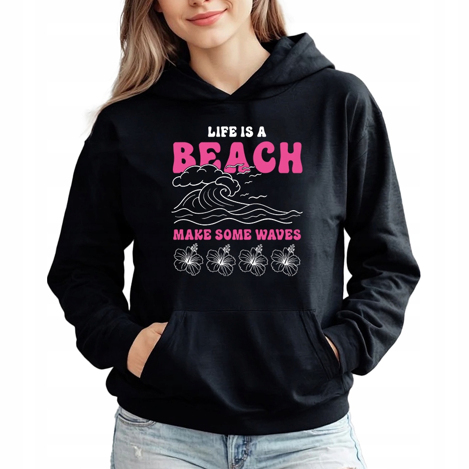 Mikina Hoddie Černá s kapucí Life Is A Beach Slay Trend Styl Velikost XXL