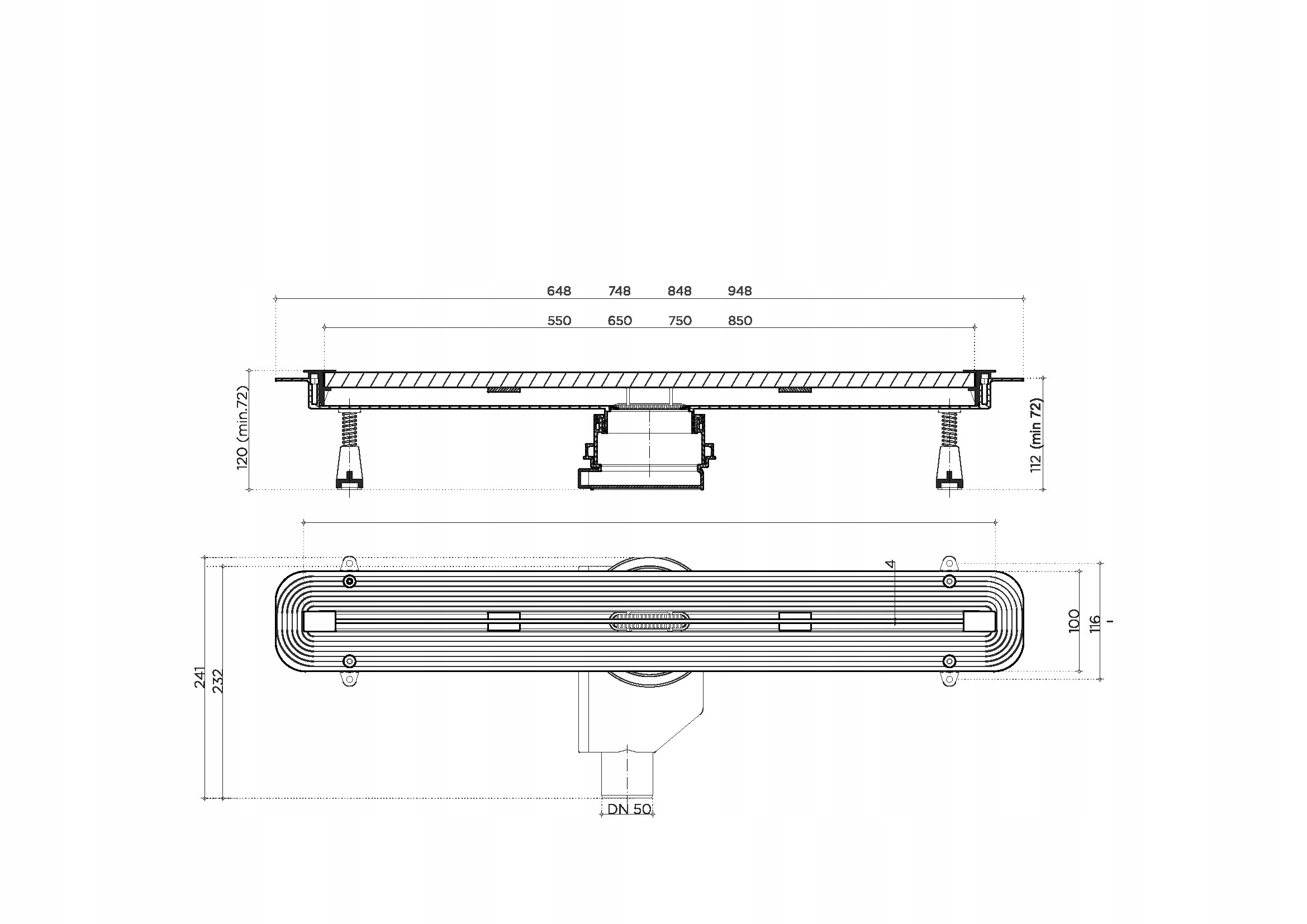Bravat Odwodnienie Seamless Black Slim Steel 550mm Waga produktu z opakowaniem jednostkowym 5 kg