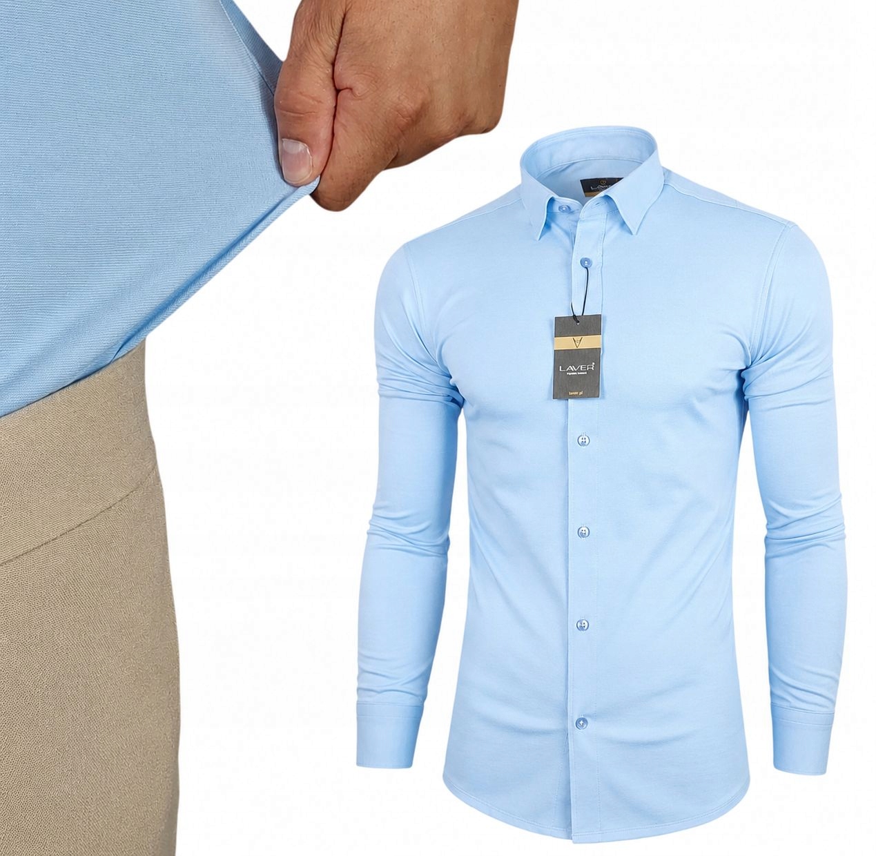 Lavier Pánská pletená košile modrá Elastická Smart Casual vel. M