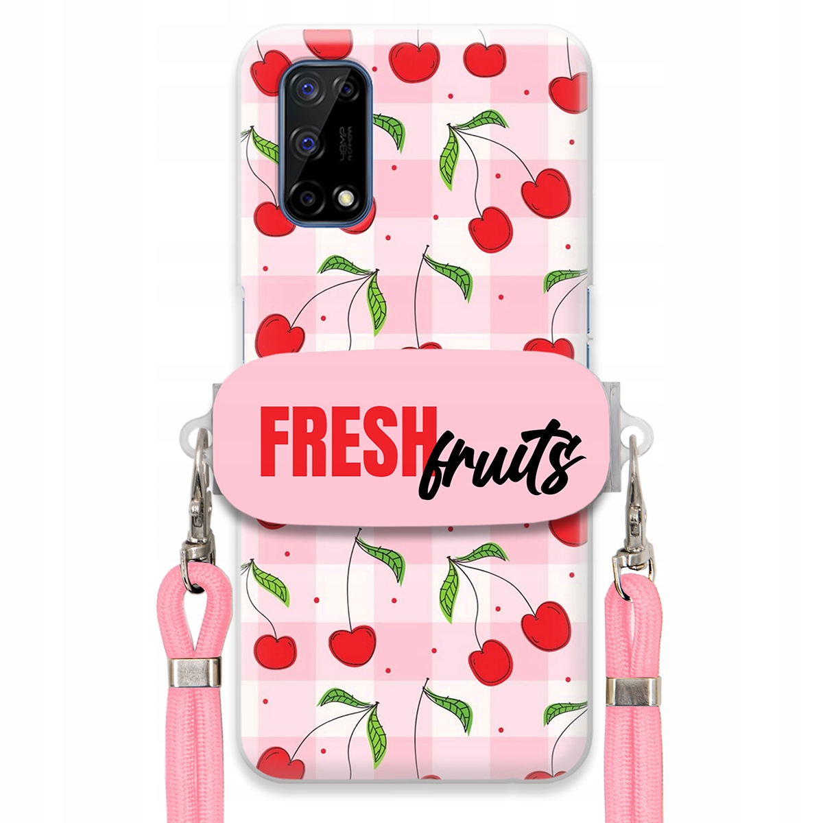 Puzdro pre Realme 7 5G Case držiak na šnúrku ruží Fresh Fruits Mriežka Ovocie