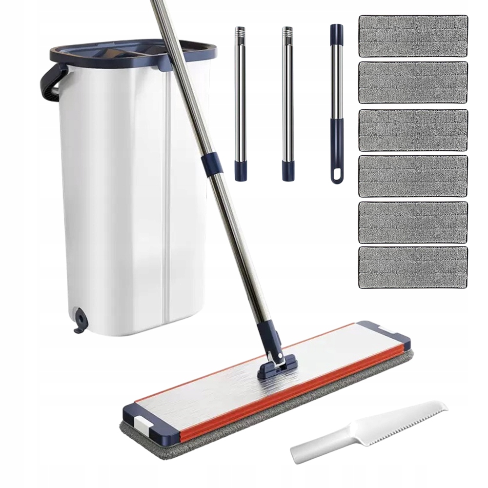 Levně Mop Se Ždímačem Plochý Otočný, Snadné Skladování A Čištění, 132 CM