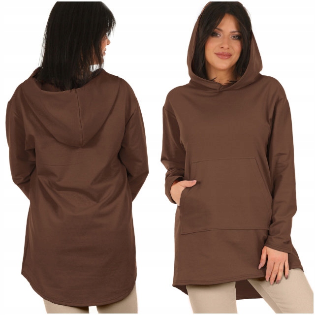 Moda Fresca Ciepła BLUZA, tunika z KAPTUREM przedłużany tył, MASEŁKO