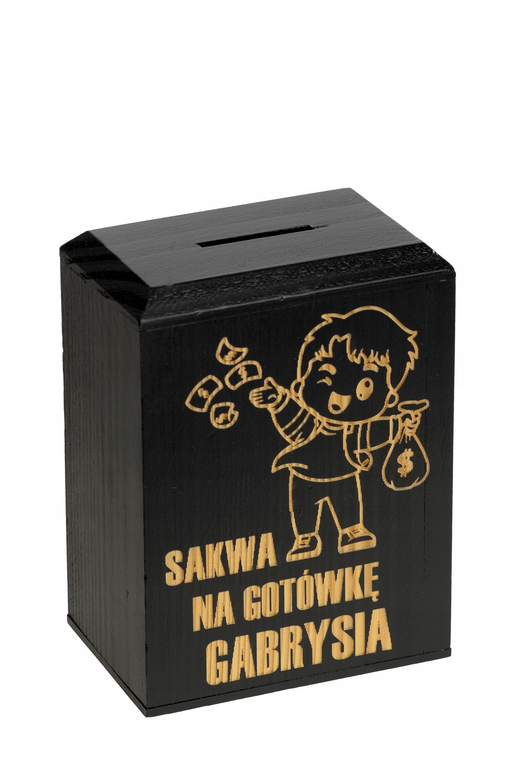 

Drewniana Skarbonka Z Grawerem Wakacje Dziecko