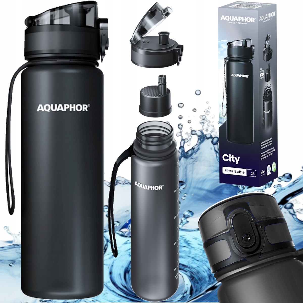 Láhev filtrační vložka na vodu Aquaphor City 1 l černá lahev na pití na vodu