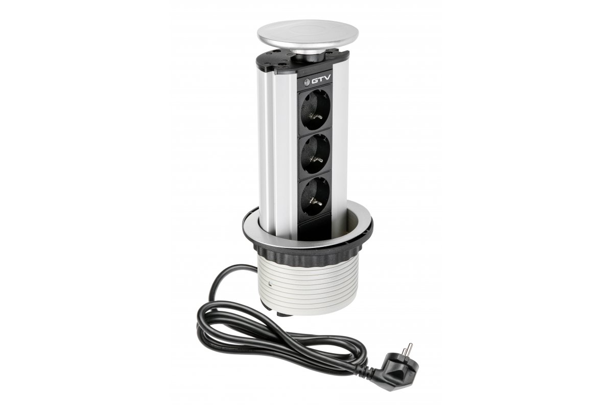 Prodlužovací kabel pro zapuštěnou stolní zásuvku 100 mm, 3x230 V, stříbrný AE-BPW3GS-80