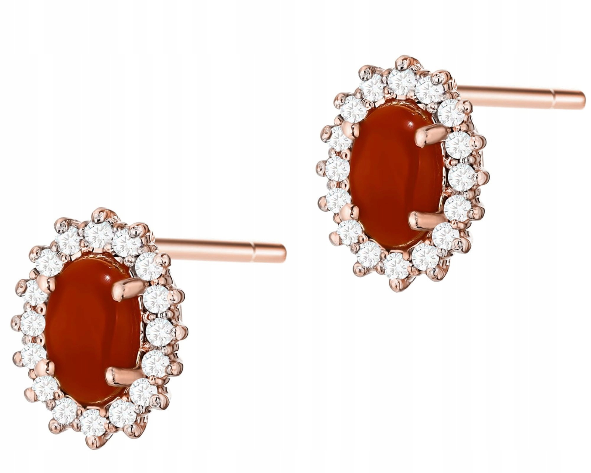 Růžové Zlato Náušnice S Korálem A Brilianty Na Tyči, Šrouby 585 Dárek