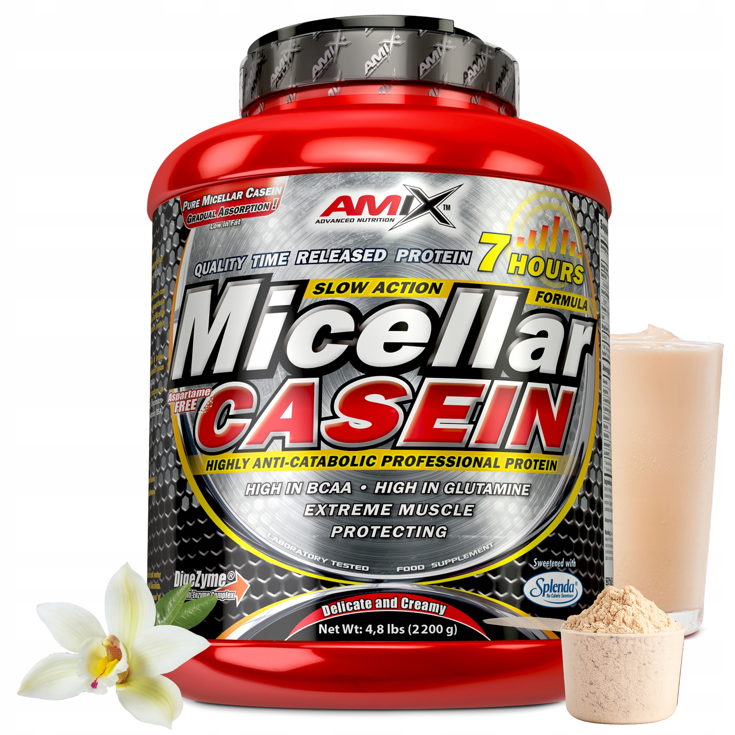 Pomalu vstřebatelný protein Doplněk Stravy Na Noc Kasein Vanilka Amix Micellar Casein