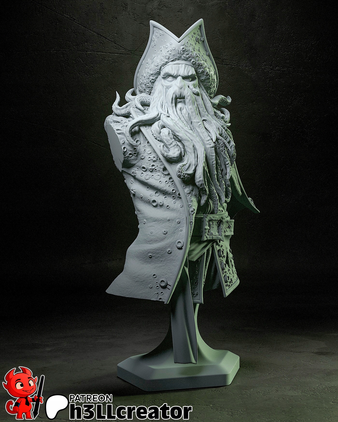 Figurka Davy Jones Pirates of the Caribbean Popiersie H3ll Creator 3D tisk