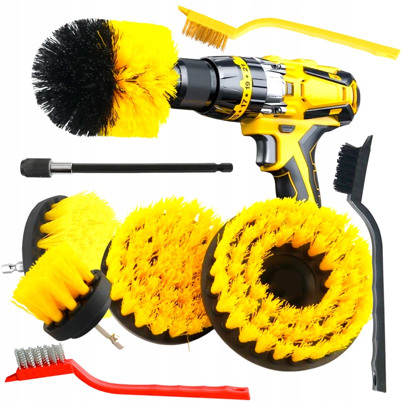 ZESTAW SZCZOTEK do CZYSZCZENIA Szczotki PADY mycia tapicerki na wiertarkę