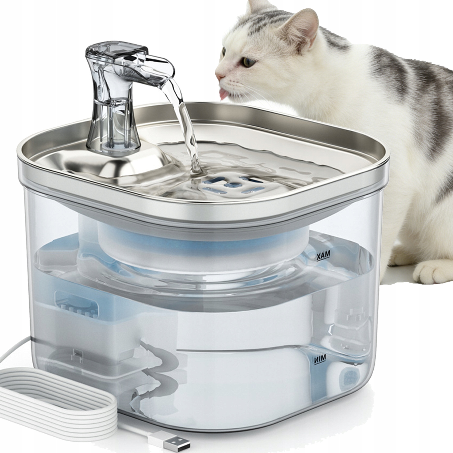 Levně Automatický Dávkovač Vody Pro Kočky S Nerezovou Ocelí 304, Tichá Pumpa,