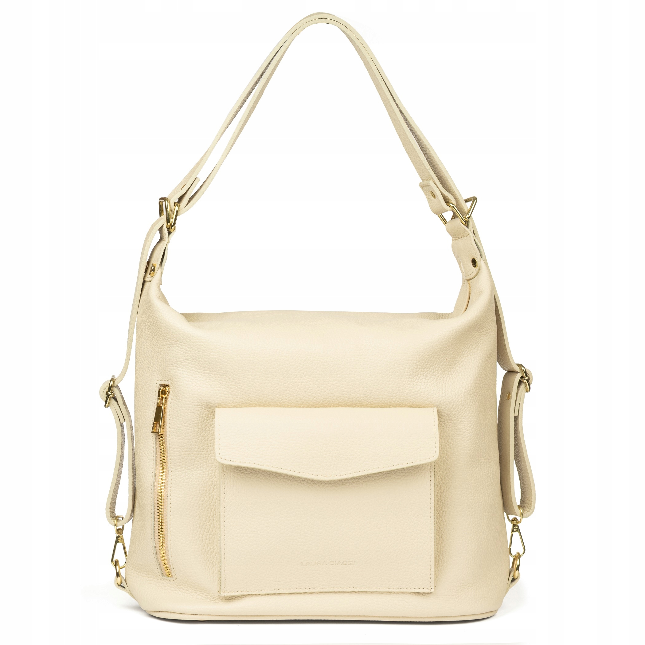 Dámská batoh kabelka 2v1 kožená béžová shopperka přes rameno Laura Biaggi