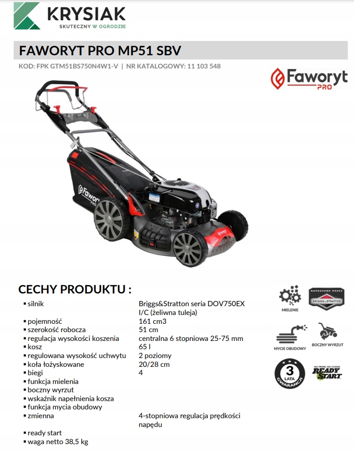 FAWORYT PRO KOSIARKA SPALINOWA 6KM READY START Pojemność silnika 161 cm³