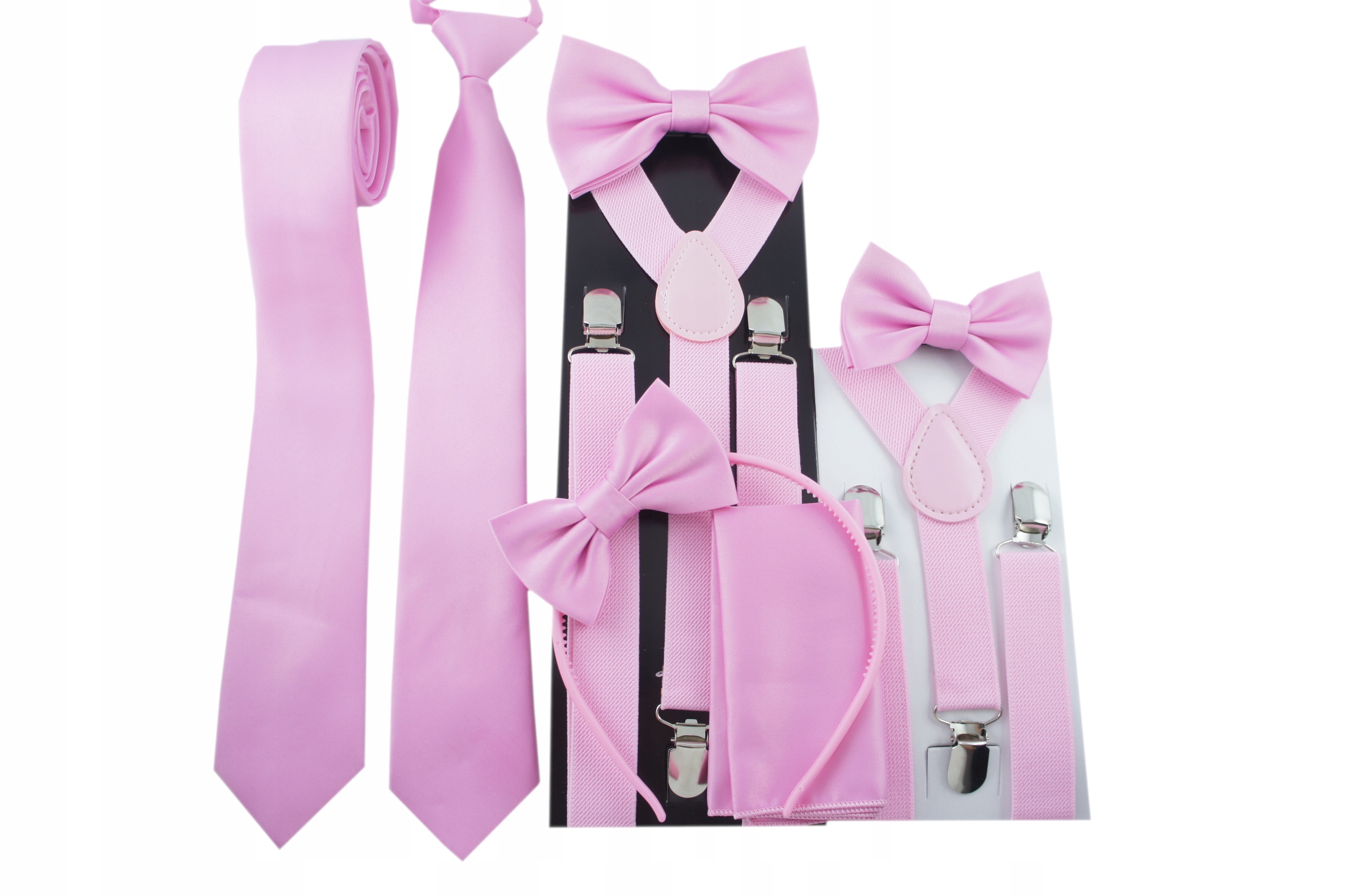 Różowy Krawat gładki ELEGANCKI dla NASTOLATKA ok 8-15lat Materiał dominujący poliester
