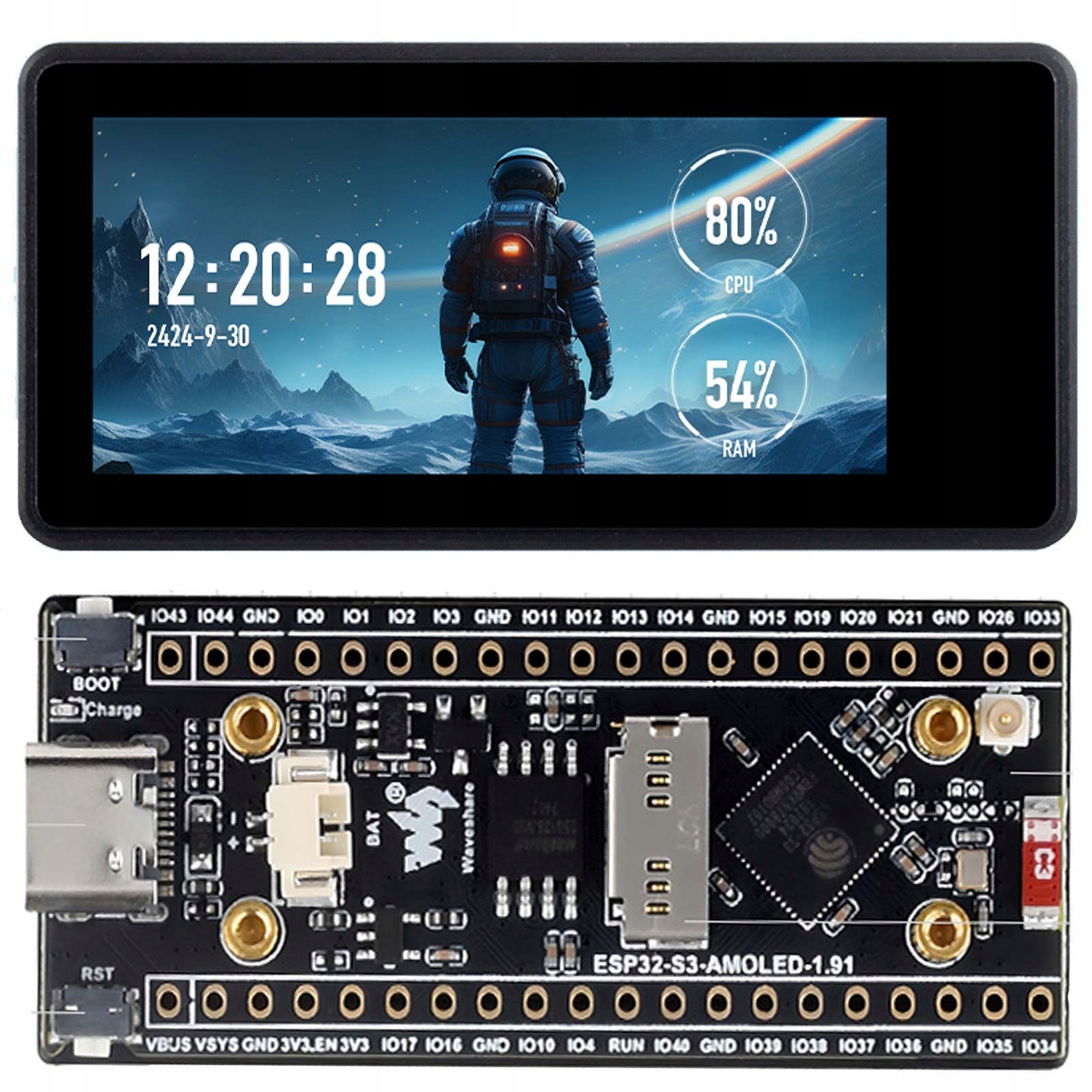 ESP32-S3 Waveshare 1.91" Amoled dotykový 240x536 Wi-Fi Ble slot Sd QMI8658