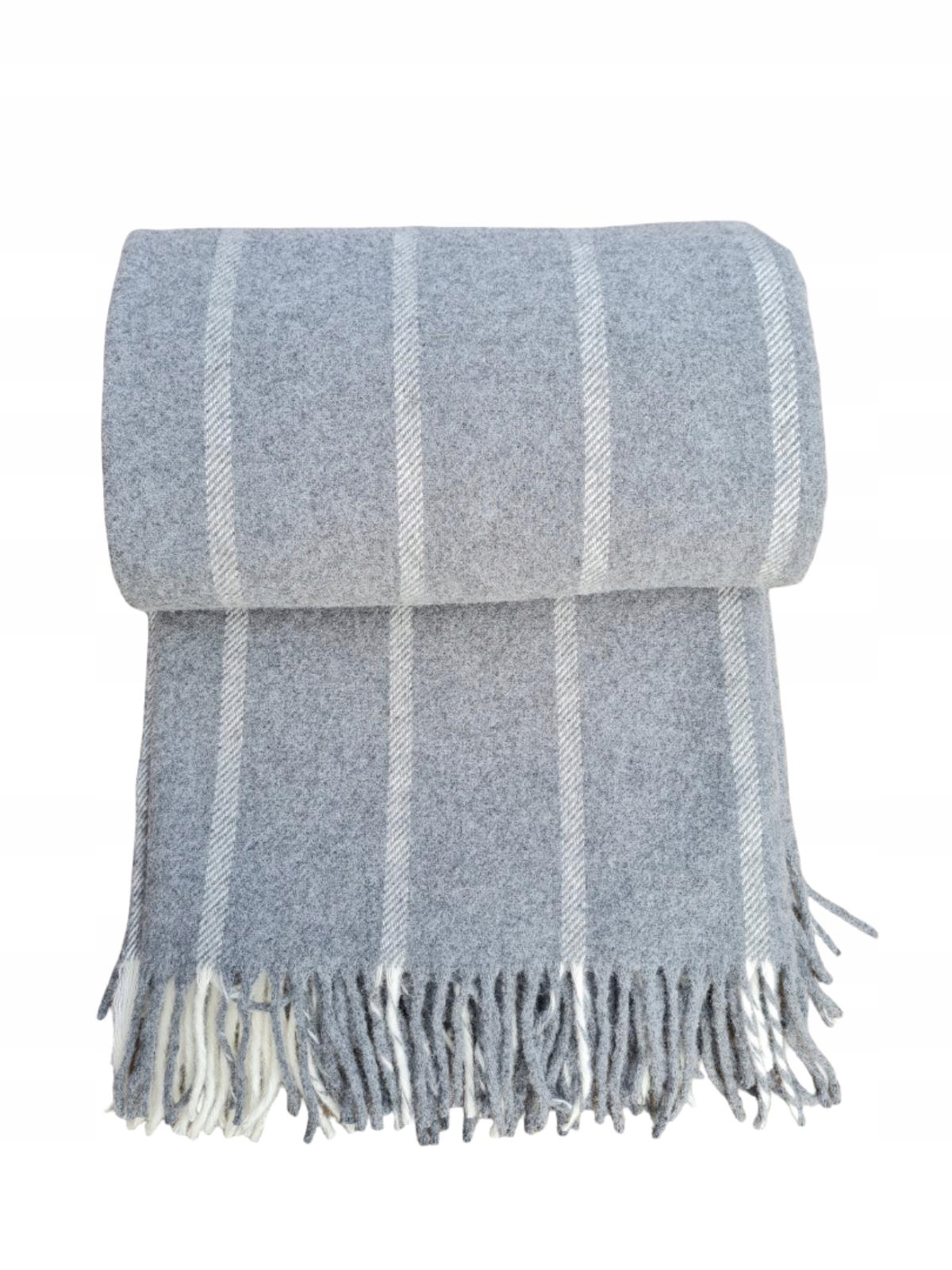 Vlněná deka s třásněmi 160x200 grafitová s pruhy