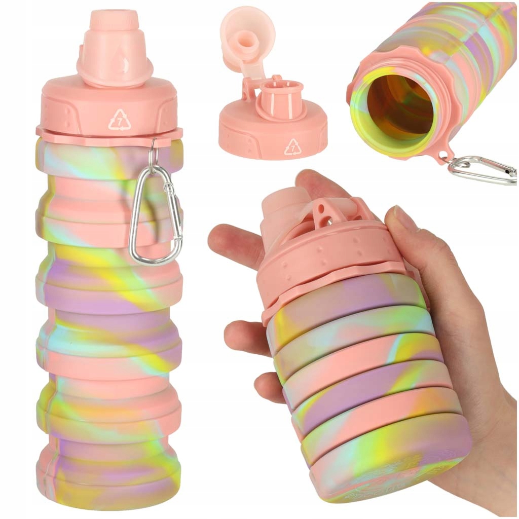 Butelka Bidon Składana 500 ml Tęczowa Silikon Sport Bpa Free