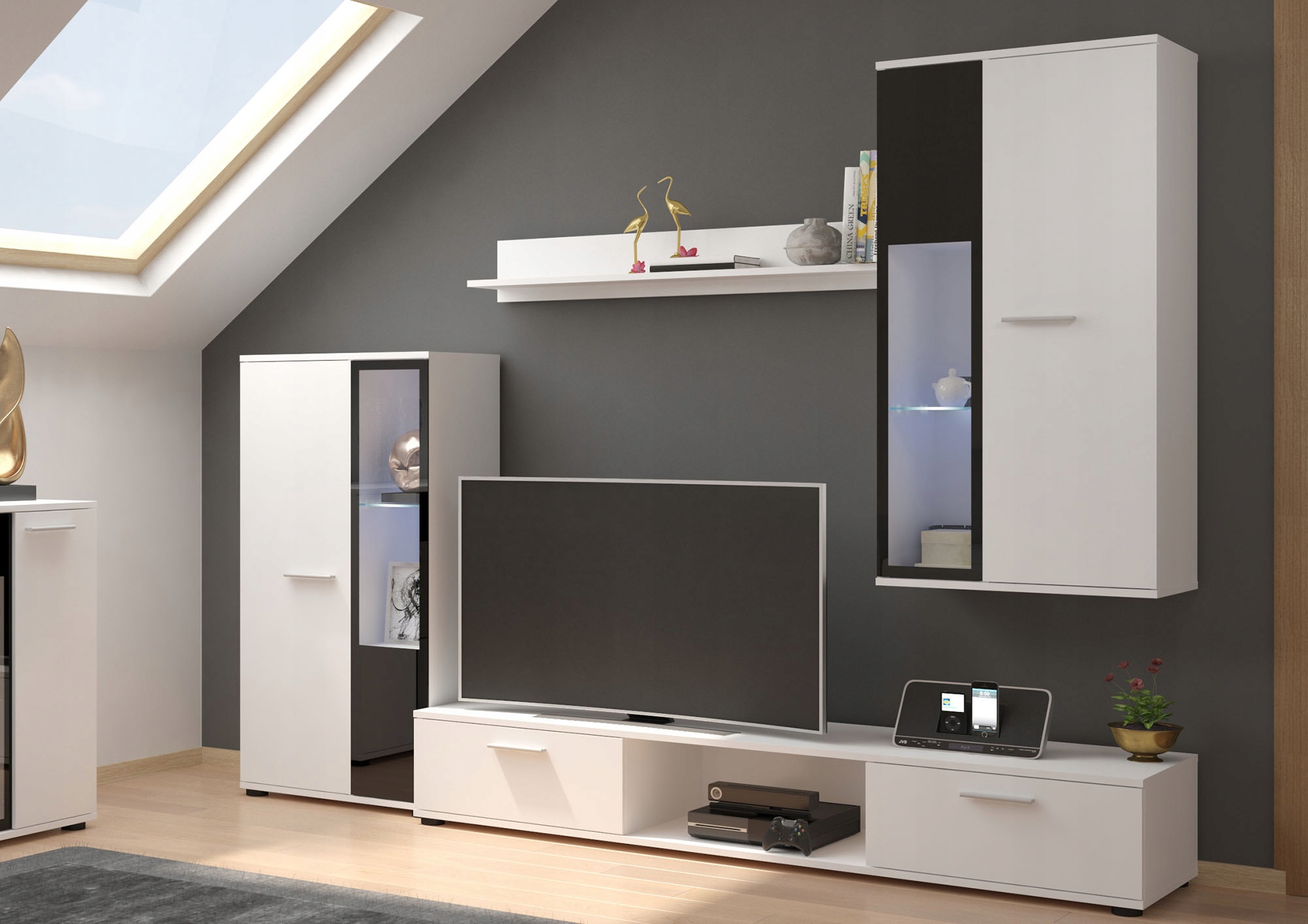 Krásná Nábytková Stěna S Led Vitrínou Salsa Bílá