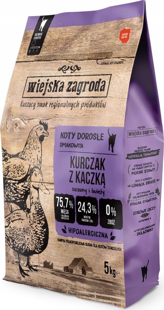 Wiejska Zagroda Karma sucha dla kota Kurczak z kaczką (dorosły) 5kg