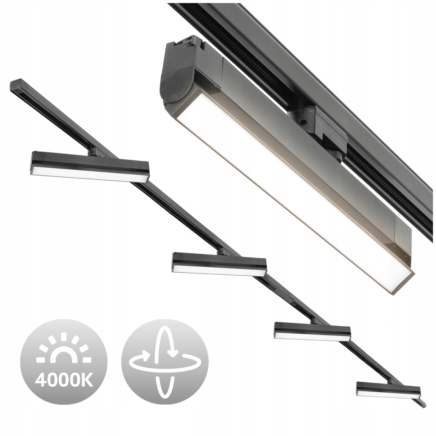 3-fázový koľajnicový set 2x2 m, Spojka, 4x Led lampy 36 W Napájanie Záslepka