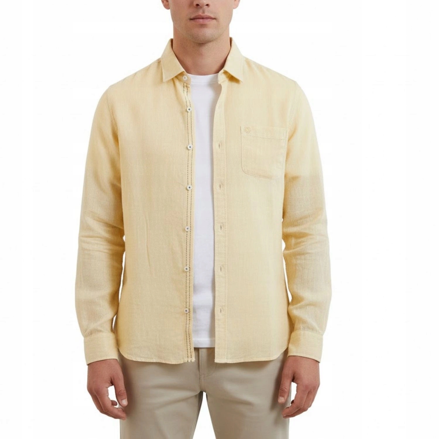 Pánská neformální košile Mat De Misaine lněná žlutá klasická vel. 4 L-XL