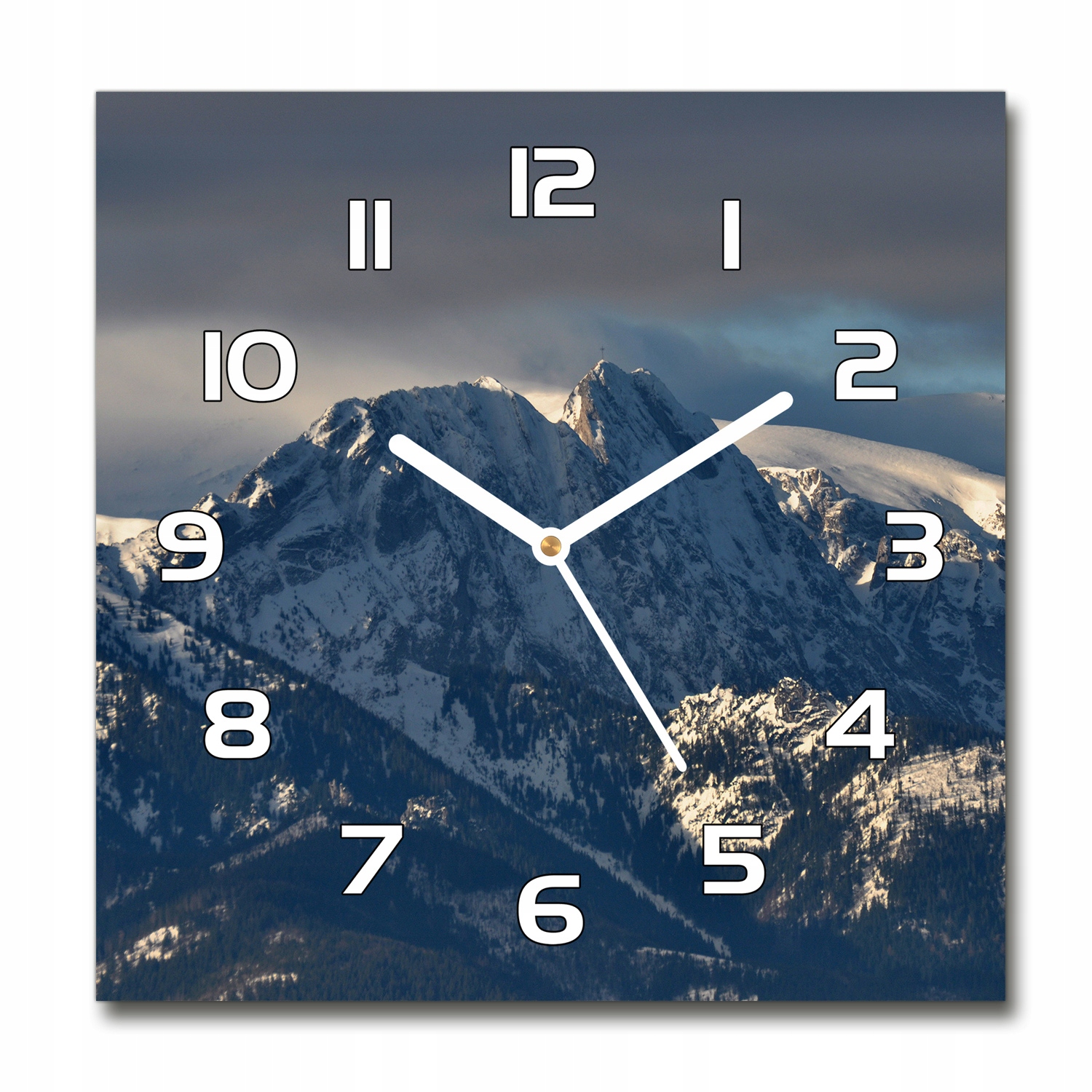 

Kwadratowy cichy szklany zegar Giewont zimą 30x30