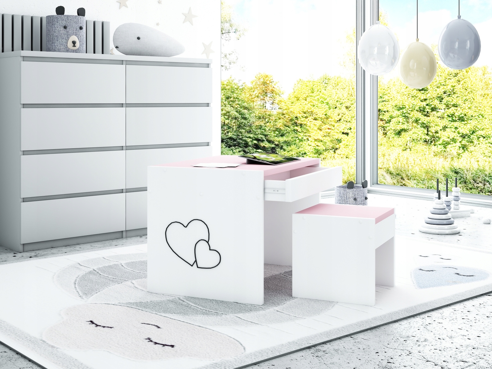 KRZESEŁKO I STOLIK Z SZUFLADĄ RÓŻNE KOLORY Kolekcja KIDS