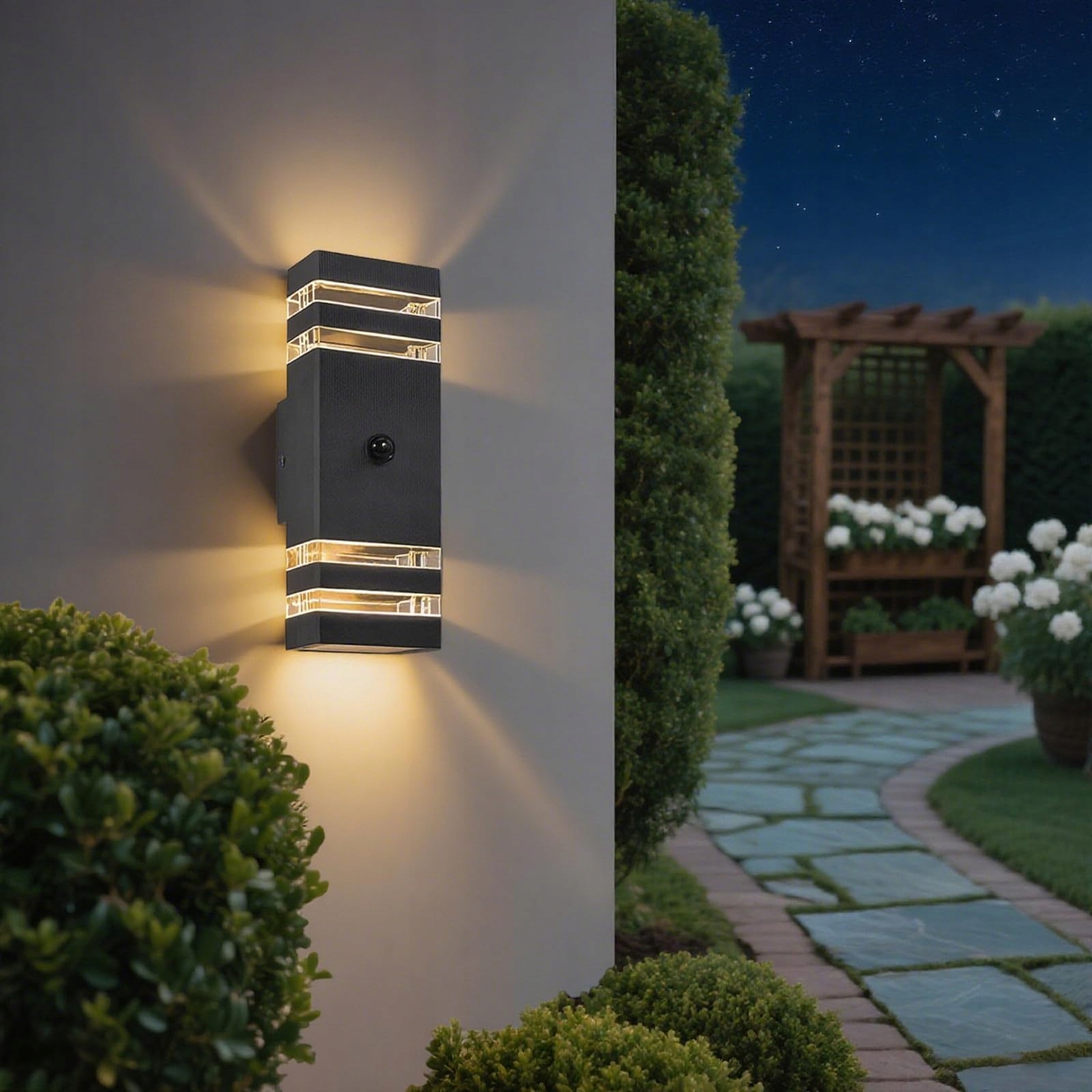 Lampa Zewnętrzna Z Czujnikiem Ruchu Balkon Ogród Biała IP54 GU10 2x5W JNR — miniatura 6