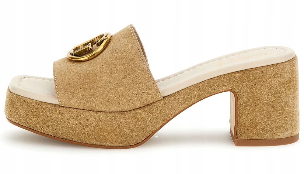 GUESS BEŻOWE DAMSKIE SKÓRZANE KLAPKI 38 Oryginalne opakowanie producenta pudełko