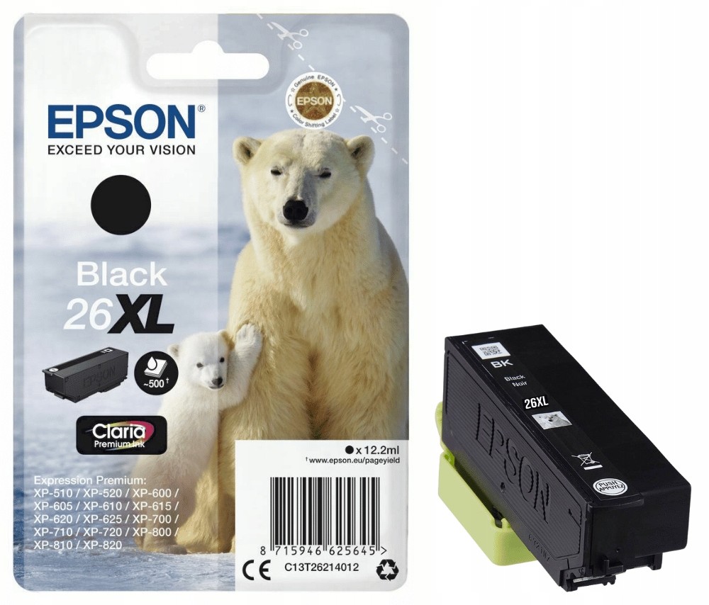 Vysoce výkonná inkoustová kazeta Epson 26XL Černá Originál C13T26214012