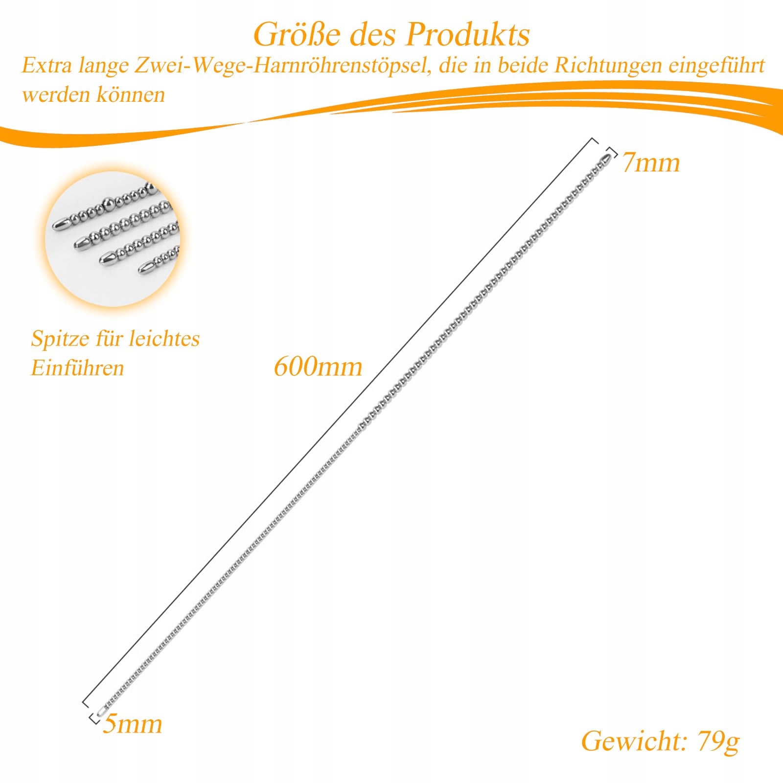 BDSMLOVE Stalowy Dilator 600 MM dla Mężczyzn Prostata Stymulacja — miniatura 3
