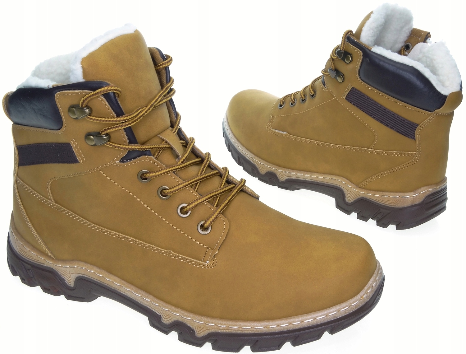ZIMOWE BUTY TREKKINGOWE MĘSKIE OUTDOOR SOLIDNE OCIEPLANE TRAPERY Kolor brązowy
