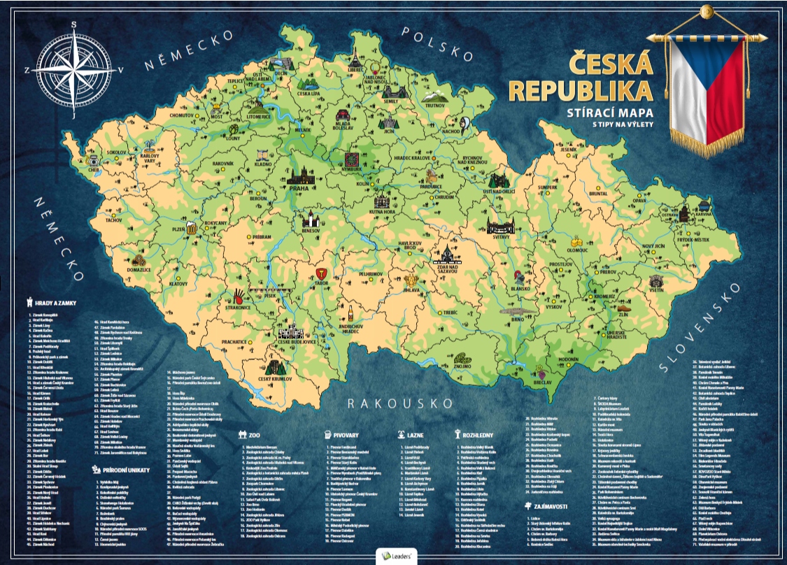 Mapa zdrapka Czechy - zamki, browary i atrakcje