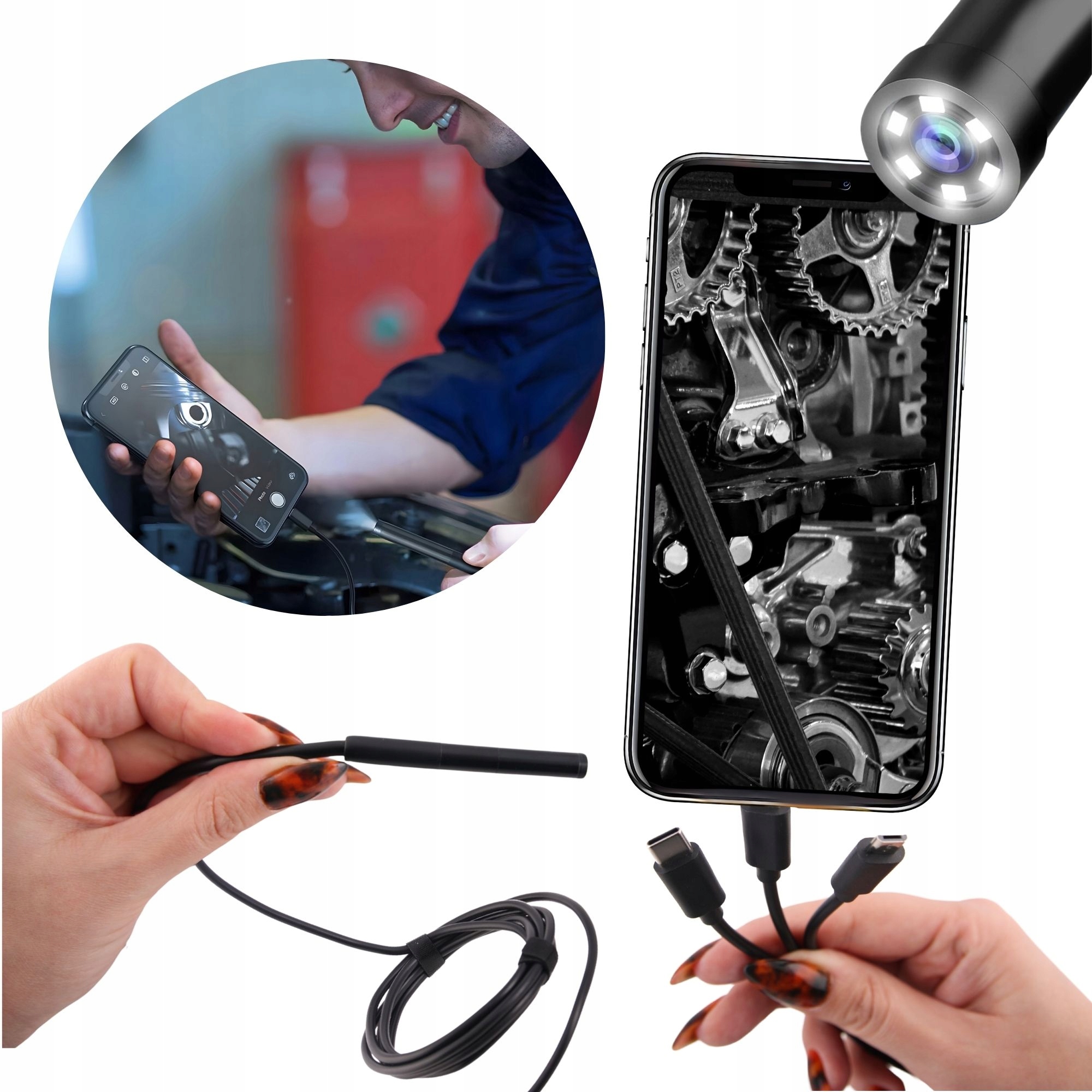 Dílenský endoskop inspekční kamera sonda do auta 8mm pro smartphone