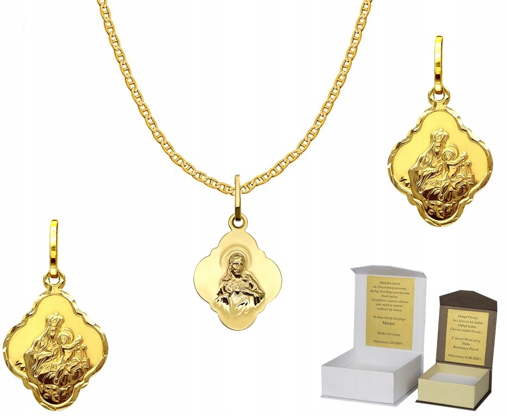Zlatý řetízek pr. 585 medailonek Szkaplerz 50 cm Dedikace GZ1MZ4