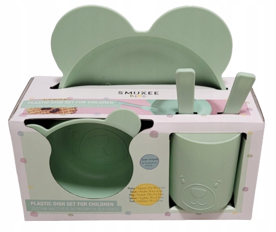 Zestaw śniadaniowy dla dziecka Miś talerzyk miska kubek łyżka widelec Marka Smukee