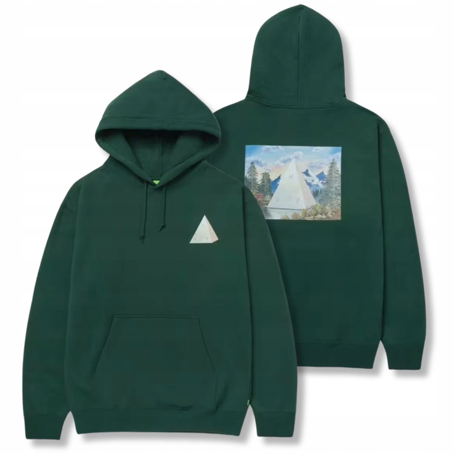 Pánská mikina s kapucí Huf Discover, zelená bavlna, módní klokanka , vel. S