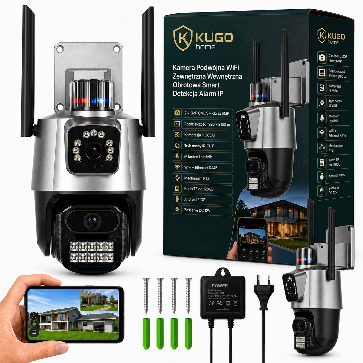 Dvojitá Wifi kamera Vnitřní Otočná Smart Detekce Alarm Ip