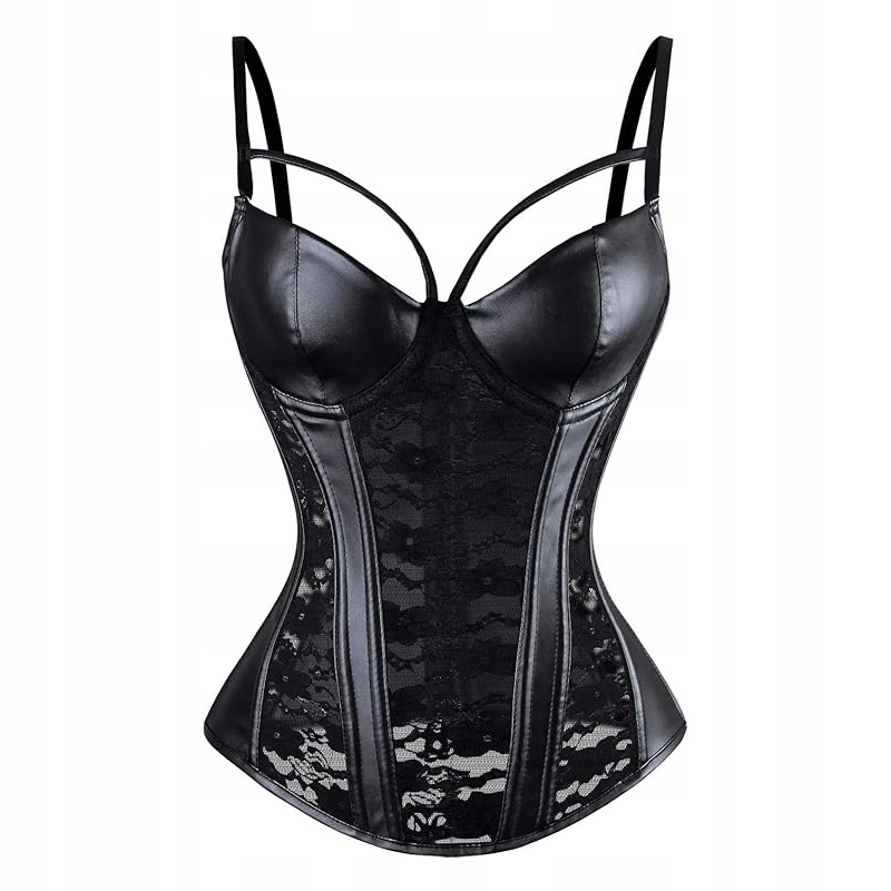 Gorset czarny + Podwiązki + Stringi rozmiar XL/XXL