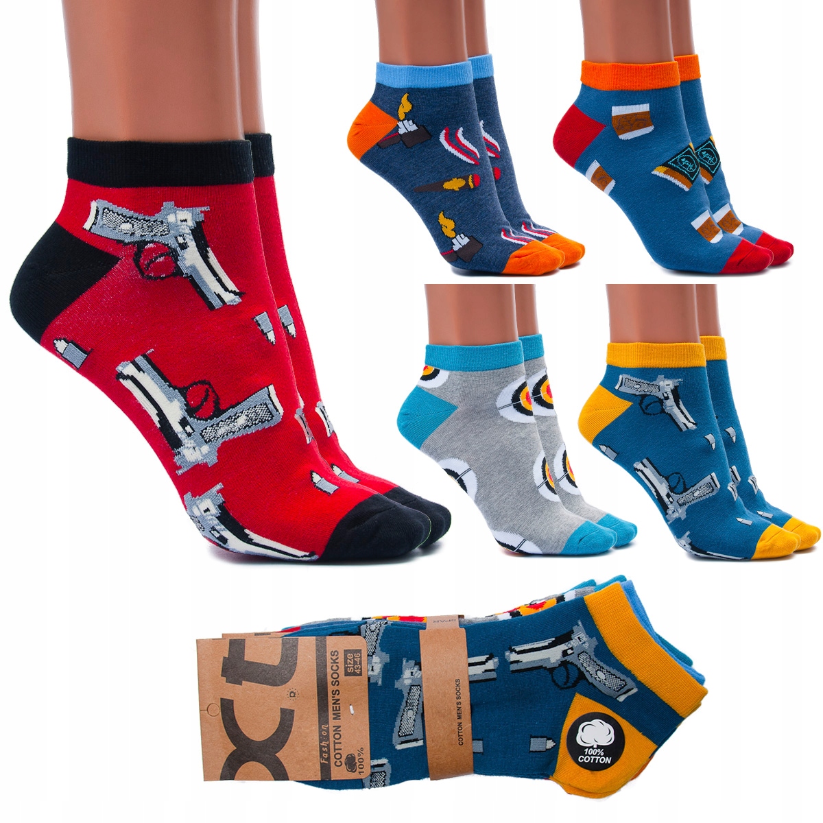 

5x Śmieszne Stopki Skarpety Męskie Bawełna Krótkie