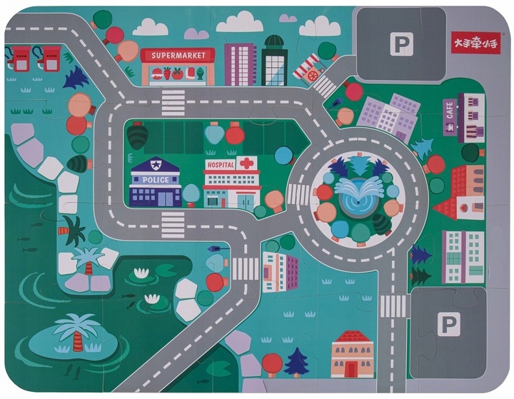 DREWNIANE KLOCKI + MATA PUZZLE MIASTO AUTA POLICJA BANK STRAŻ HELIKOPTER ++ Rodzaj zestaw