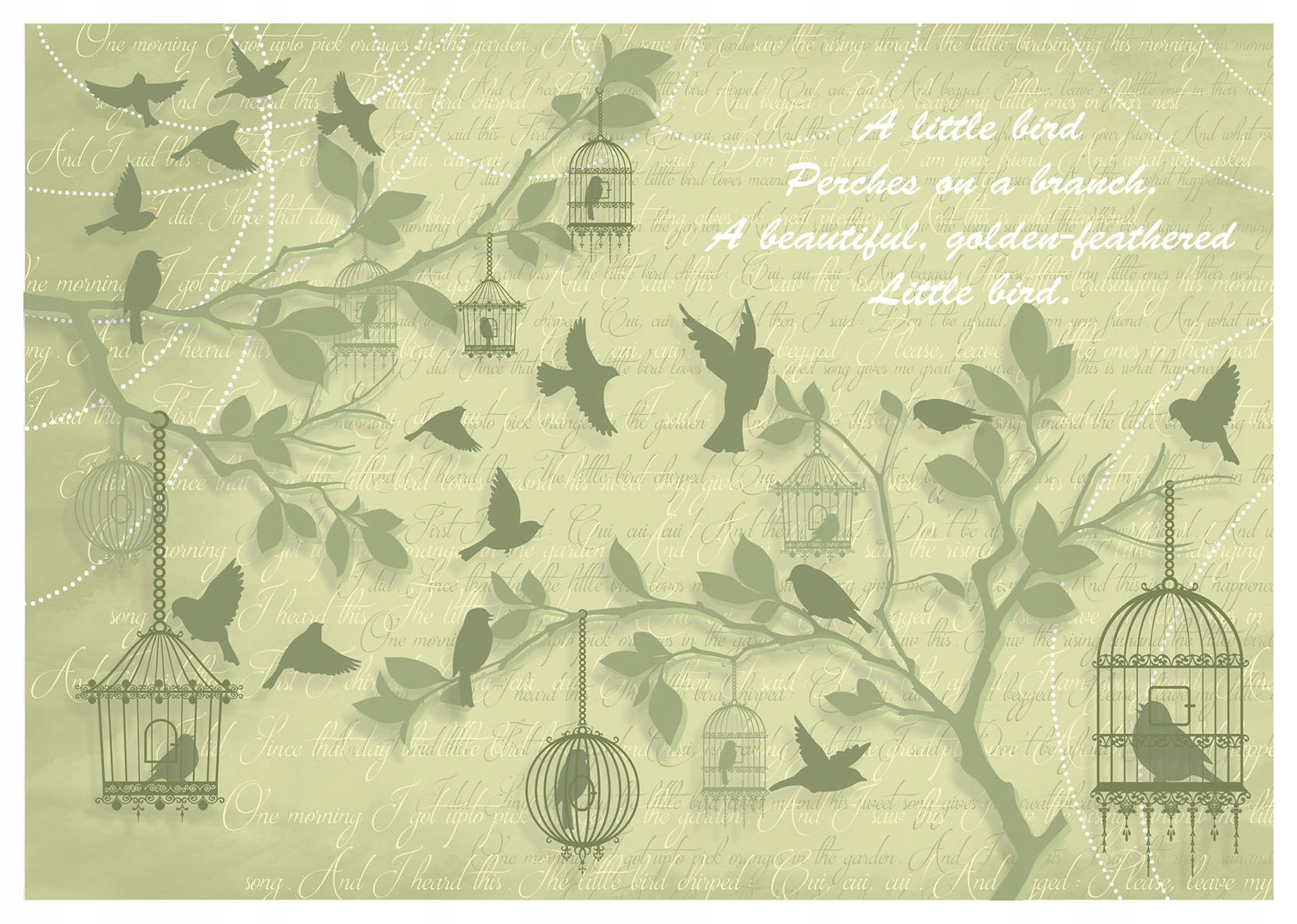 Fototapeta Ptáci Listy Větve Siluety Nápisy Eko Provence 350x250 lepidlo