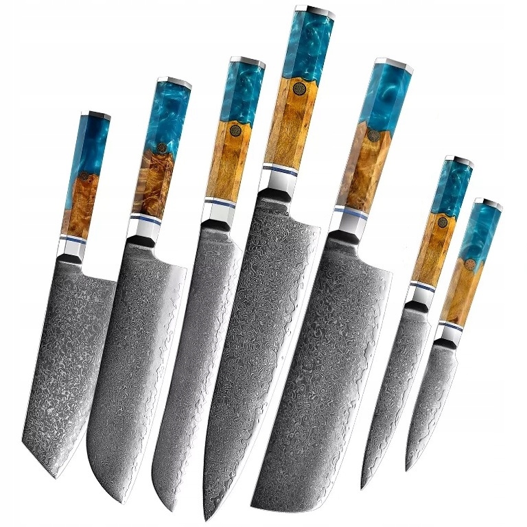 Sada damaškových kuchynských nožov Aomoki Hnedá/Modrá/7ks