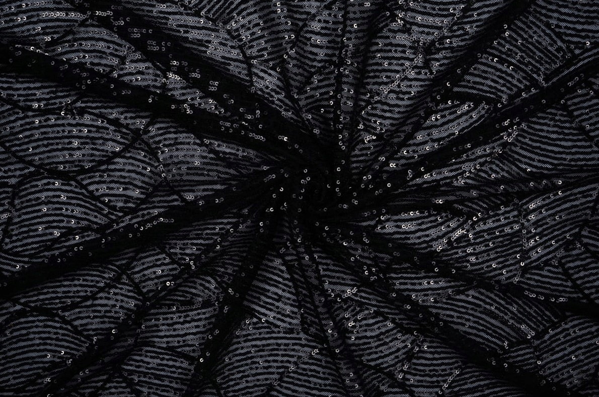 Látka Flitry Vzor Vlna Na Šaty Elastická Černá
